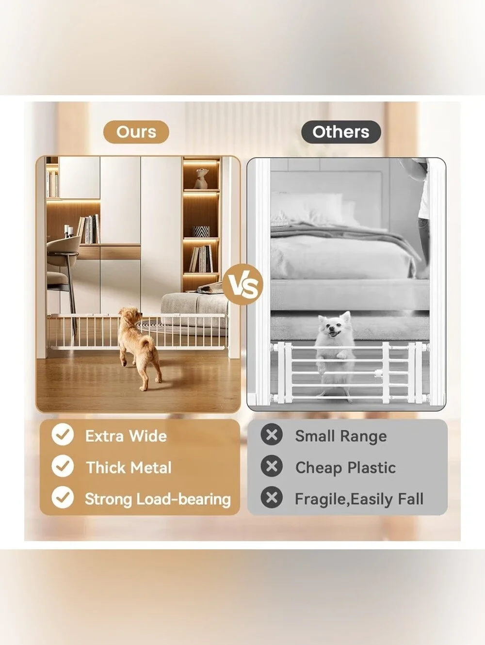 Adjustable White Pressure-Mount Pet Safety Gate for Dogs